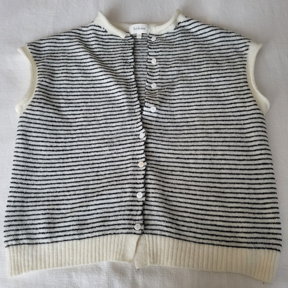 bohme Clark Cardigan, White With Black Stripes, Wool Blend, Size Small - Picture 2 of 9